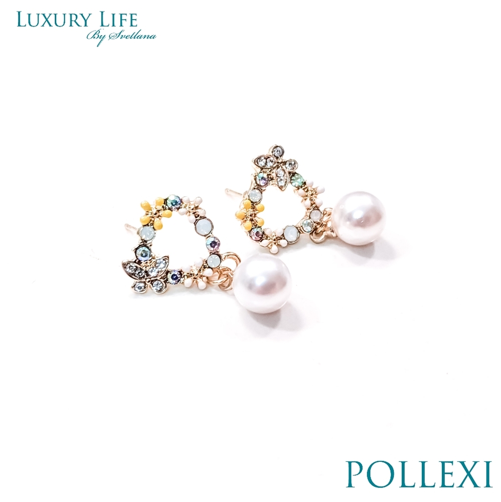 Gold Drop Earrings with Dangling Pearl